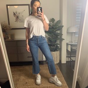 the reformation mid cropped flare jeans petite